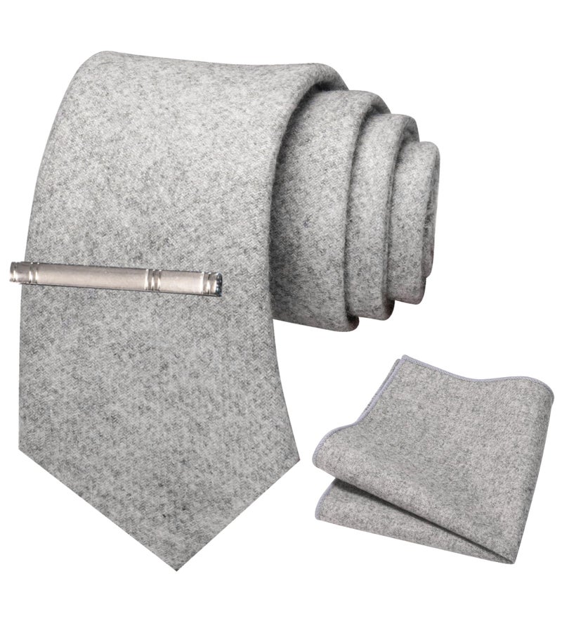 JEMYGINS Gray Cashmere Wool Necktie and Pocket Square, Hankerchief and Tie Clip Sets for Men (6) - Image 2